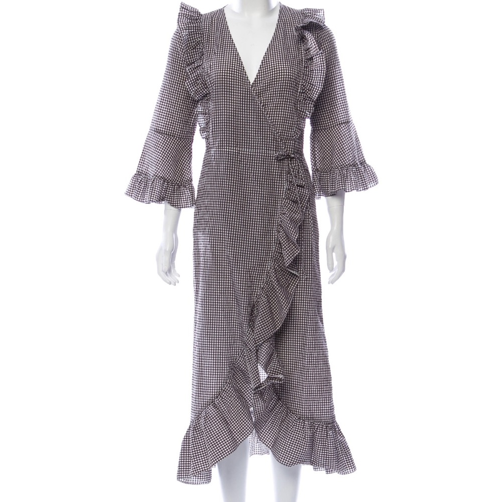 Ganni Plaid Print Wrap Dress